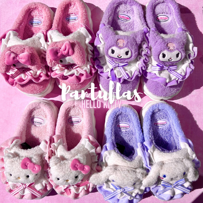 Pantuflas de peluche con cara de personajes Sanrio