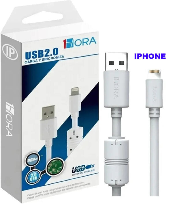 Cable 1Hora iphone en caja 1.5mts 2.1a